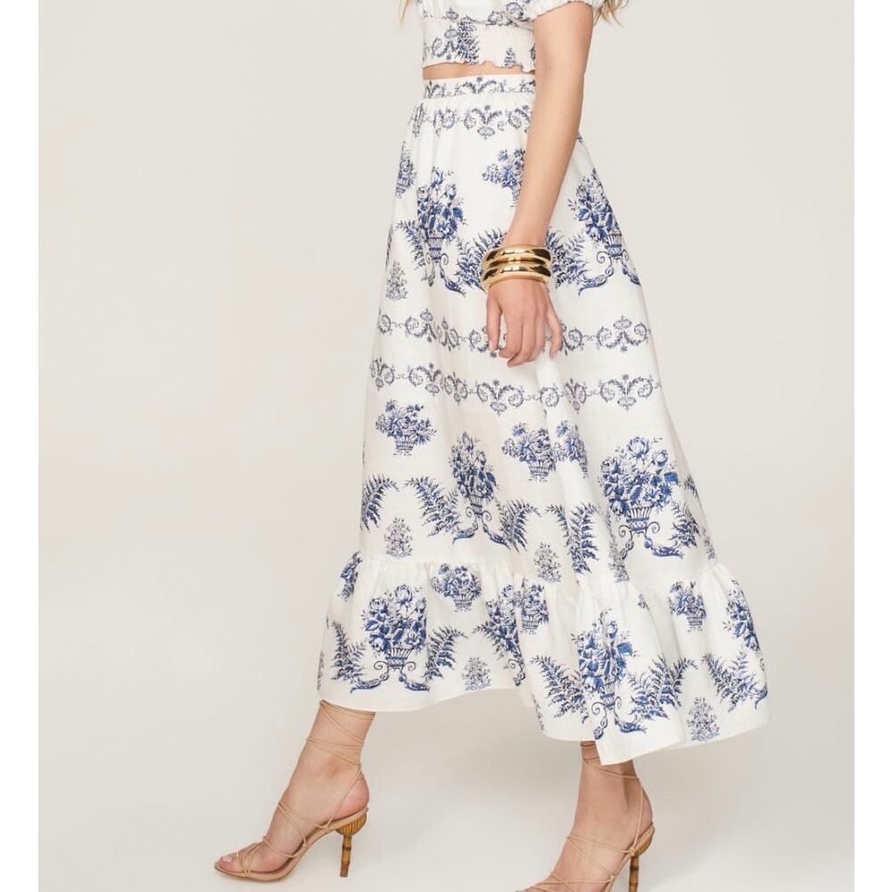 Sachin & Babi Austin Floral Toile Maxi Skirt Blue White XS NWT - Picture 2 of 11